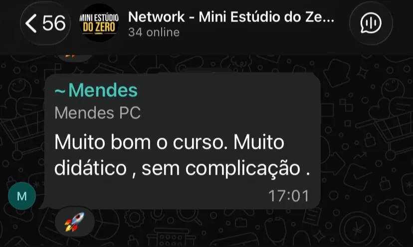 Depoimento de Mendes no Grupo Oficial do Mini Estúdio do Zero